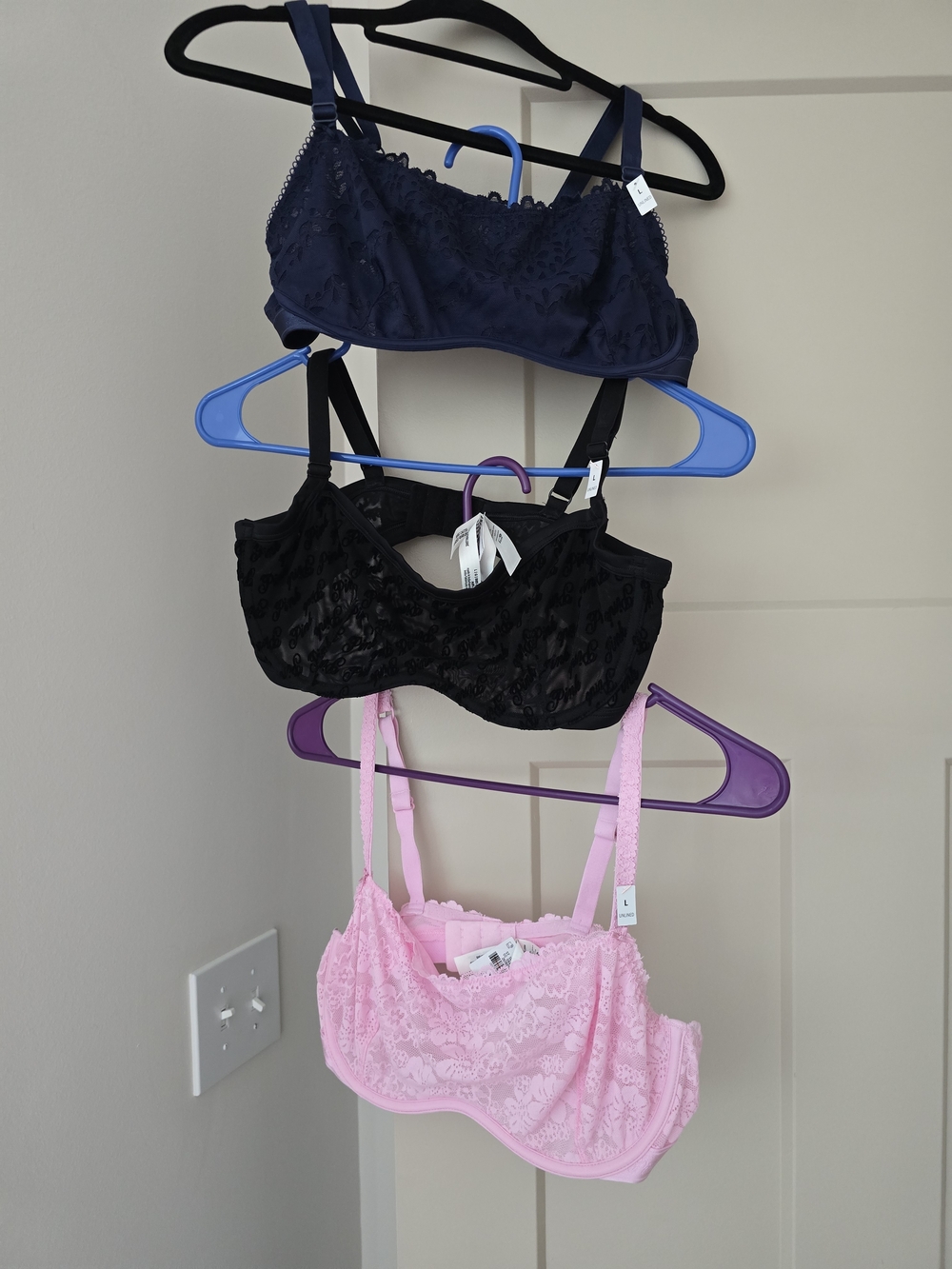 PINK Victoria's Secret Lace Bralette Trio - Navy, Black, Pink NWT
